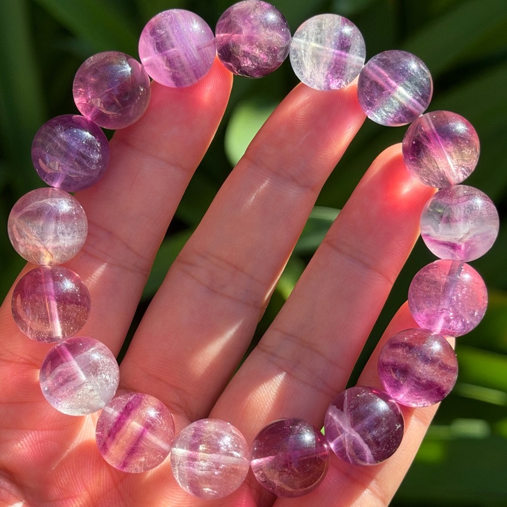 14mm 8 inches stretchable purple banded fluorite‎ bracelet 0758